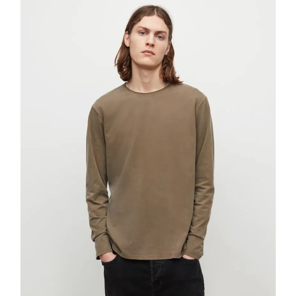AllSaints Mens Large Olive Green Long Sleeve Crew Neck T-Shirt